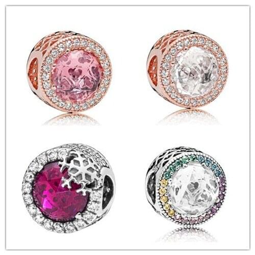 Authentic 925 Sterling Silver Charm Rainbow Radiant Hearts With Mix Crystal Beads Fitpandora Bracelet & Necklace Diy Jewelry