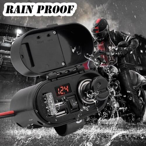 Black ABS plastic 3.1A Waterproof Dual USB Charger Adapter With voltmeter and Cigarette Lighter Socket Clock for Car Motorcycle