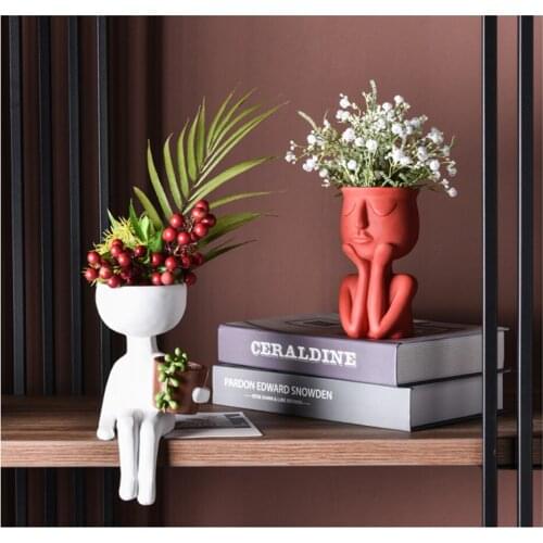 Character Portrait Flower Pot Resin Succulents Plant Pot Abstract Human Face Flower Pot Home Desktop Vase Micro Landscape Decor