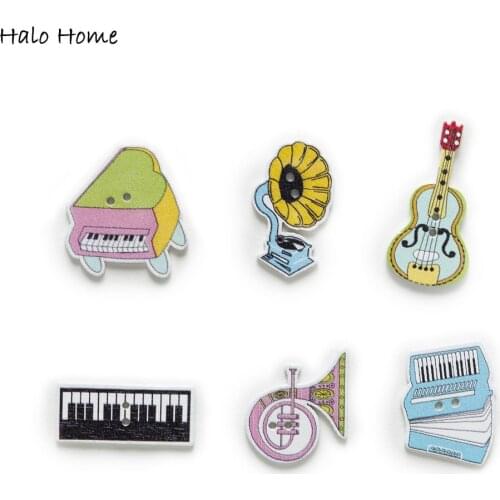 30/60 Pcs 2 Holes Musical Instruments Wood Sewing Button Cartoon Clothing Handmade DIY Making 13-36mm