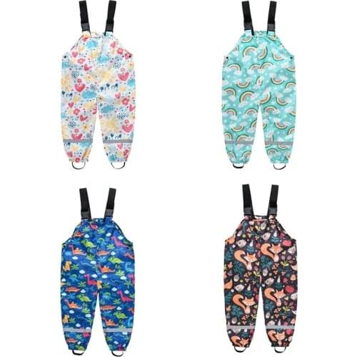 Children Strap Rain Pants Boys Girls Baby Waterproof Rain Gear Kindergarten School Students One-piece Outdoor Assault Trousers