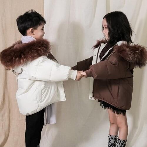 Kids Down Jacket Duck Down Filling Thick Warm Boys Winter Jacket Real Raccoon Fur Girls Outwear Coat Snow Wear Z694