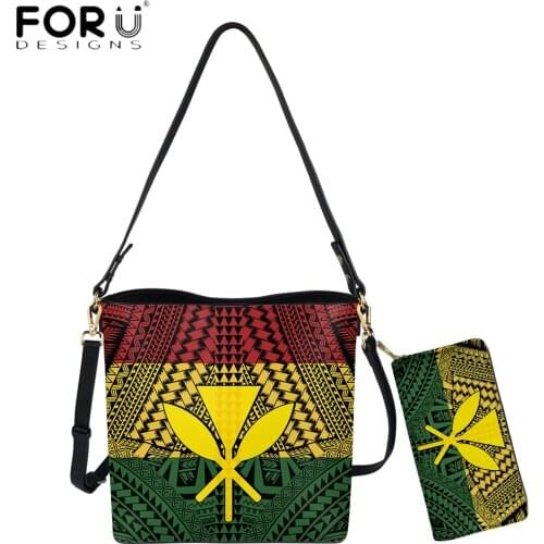 FORUDESIGNS Vintage Fashion Pu Leather Women Shoulder Bag And Purse Kanaka Maoli Hawaii Tribal Printing Crossbody Bag Bolsas