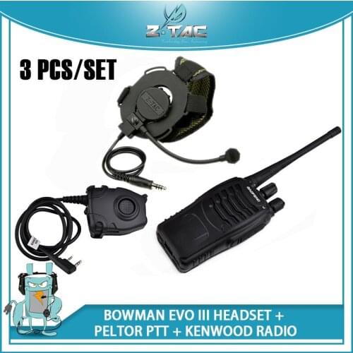 Z-Tac Airsoftsports Intercom Bowman Evo III Headset Bowman Elite II Headset PTT for baofeng BF-888S Walkie Talkie Kenwod Z029