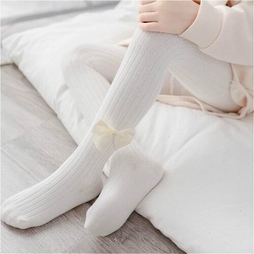 0-12 Years Kids Baby Girls Tights Pantyhose Solid Color Bowknot Knitted Stockings Autumn Winter Children Tights