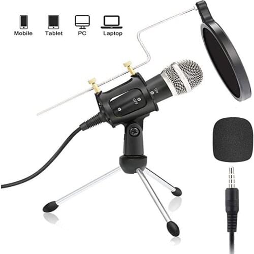Computer Condenser Microphone 3.5mm Plug Voice Recording Game Chat Professional Microphone Stand for Phone PC TikTok Live Stream
