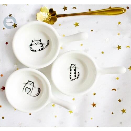 Creative 6Pcs Cute Cat Small Saucer Shape With handle Mini Plate Ceramics Cartoon Dish Creative Snack Plate Salad Dinner Tray