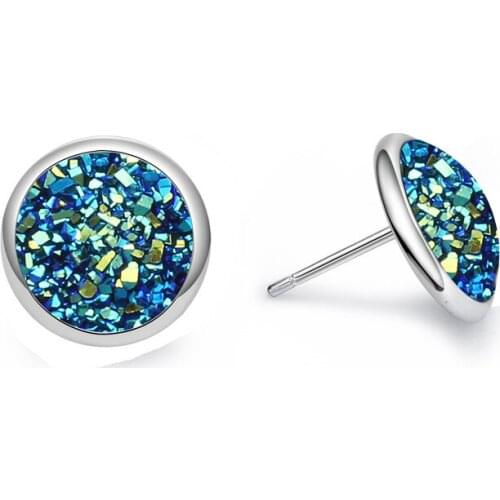 Druzy Drusy Earrings Round 12mm Resin Cabochon Stud Plated Earrings for Women Jewelry Gift