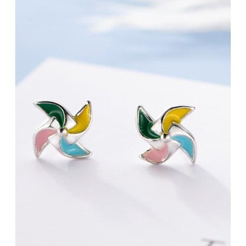 Cute Colorful Windmill Earrings for Women Summer Sweet Korean Fashion Small Dating Jewelry 2021 Trend Friend Gift Pendientes M4