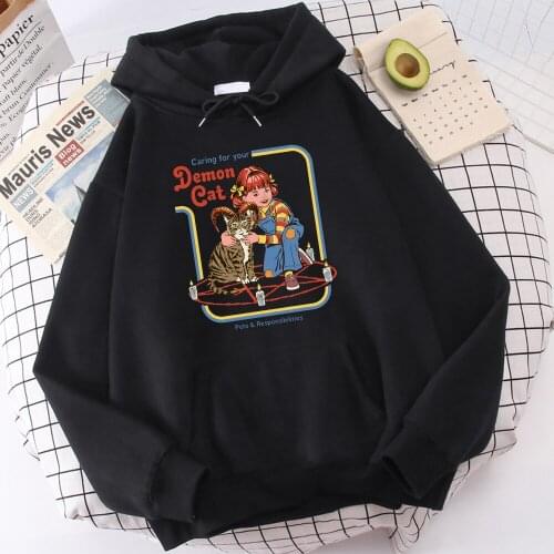 New Horror Comics Demon Cats Caring For You Printing Male Hoodies Thick Fashion Clothing Warm Casual Men Hoody Large Size Hooded