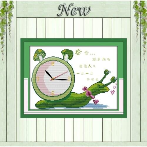Snail time cartoon clock diy painting counted print on canvas DMC 14CT 11CT Chinese Cross Stitch Needlework Sets Embroidery kits