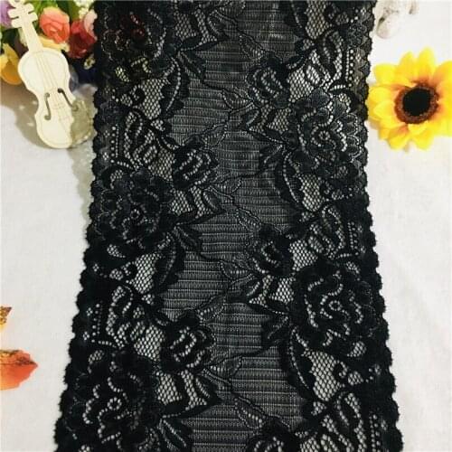 NO1792 Width 18CM Floral Stretch Lace Trim BLack Winter For Clothing Accessories Dress Sewing Applique Costume Lace Fabrics