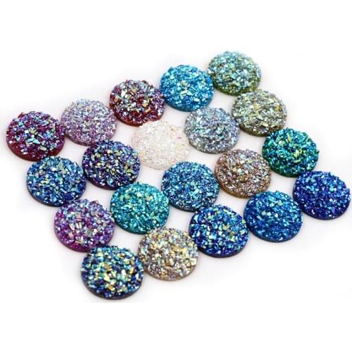 New Fashion 40pcs 8/10/12mm Mix AB Colors Flat Back Druzy Resin Cabochons For Bracelet Earrings DIY Jewelry Making Accessories