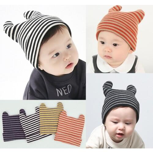 2018 New Newborn Baby Girl Boy Toddler Stripe Ear hat head cap Beanie Fashion Beanie Headwear Kids Hats Boys Caps Accessories