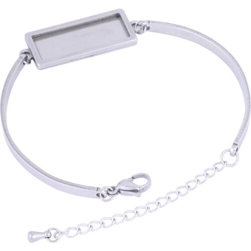 Onwear 5pcs 10x25mm rectangle cabochon bracelet setting blanks stainless steel bezel trays diy cuff bracelets base