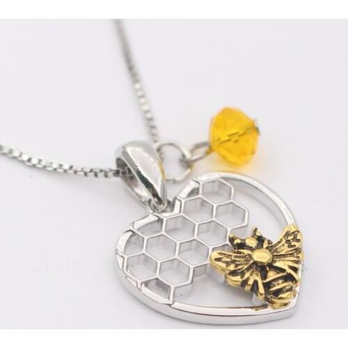 Bee Necklace Honeycomb bee Pendant Necklaces for Women for Her Beehive Love Heart Necklace