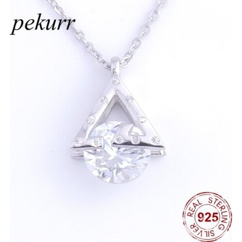 Pekurr 925 Sterling Silver Hollow Cubic Zircon Triangle Clip Big Gem Necklace Pandents For Women Silver Chain Jewelry Gifts