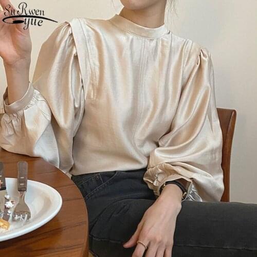 Pleated Shirt Autumn and Winter Womens Tops and Blouses O-neck Loose Puff Sleeve Bottoming Shirt Plus Size Women Clothing 12424