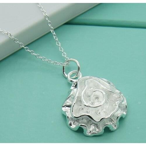 Genuine Fashion 925 Sterling Silver Cute Rose Flower Pendant Necklaces Silver 18 Inches Chain For Women Jewelry Gift