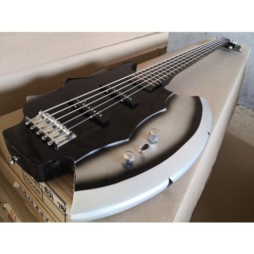 Custom 5 string bass guitar, irregular axe bass,black sliver basswood body,maple neck 24 frets,neck bolt on body