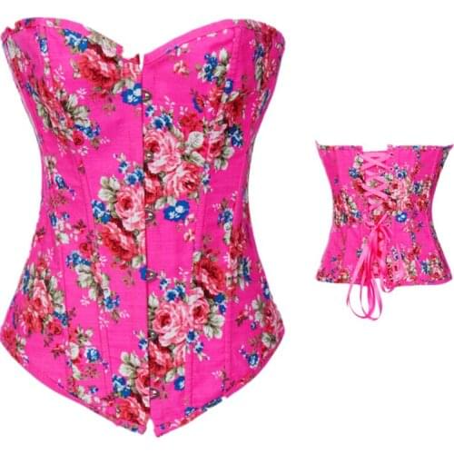 Sexy Woman Fashion Strapless Floral Print Denim Corset And Floral Embroidery Bustiers