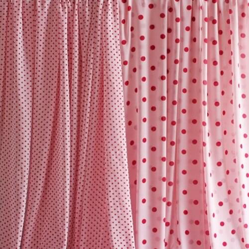 High Twist Chiffon Yarn Fabric Light Pink Polka Dot Small Dots Printed Fabric Dress Shirt Womens Handmade DIY Fabric