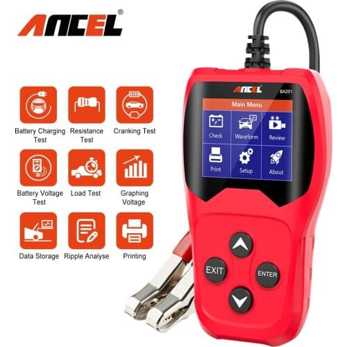 ANCEL BA201 Car Battery Tester For 12V 2000CCA Load Tester Automotive Voltage Loading Tester Cranking and Charging System Tool
