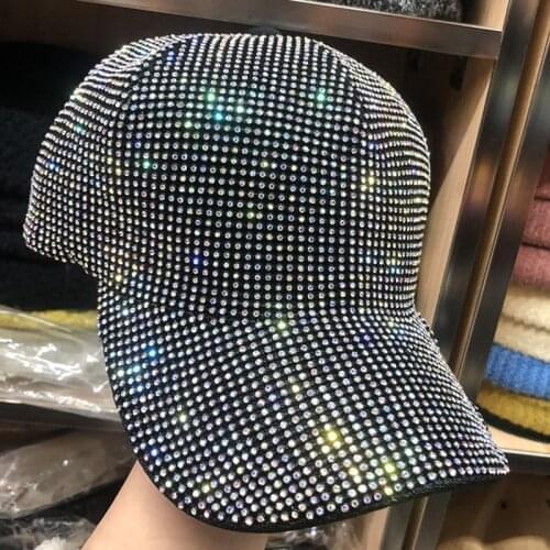 6X New Full Rhinestones Baseball Hat Sunhat Sparkling Crystals Lady Cap Black color Silver Diamonds Vacation Summer Beach Outfit