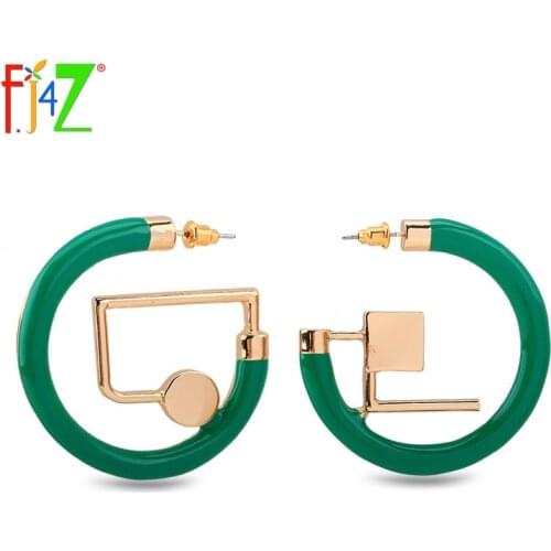 F.J4Z Brand 2017 New Hot Fashionable Design Catwalk Cool Green Circle Geometic Stud Earrings For Women Dress Accessories