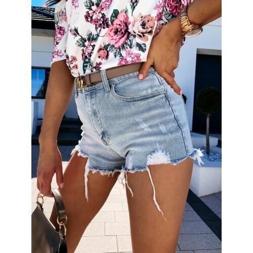 Female Short Jeans Pants for Women 2021 Summer Womens Washed Ripped Denim Frayed Hot Pants All-match Thin Stretch Sexy Shorts