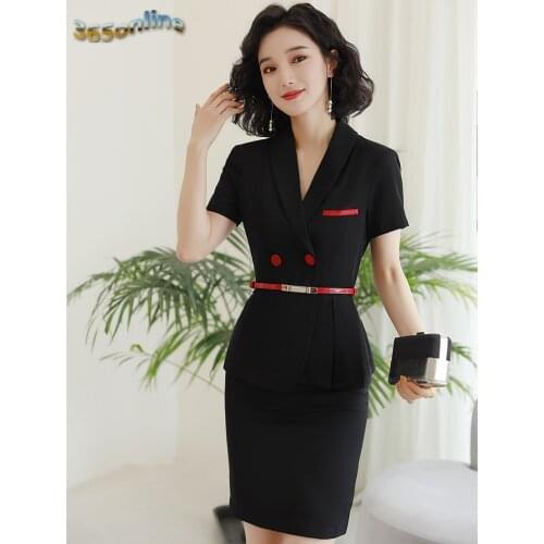 Novelty Pink Formal Women Business Suits with Skirt and Jackets Coat Ladies Office Work Wear Professional Blazers with Belt