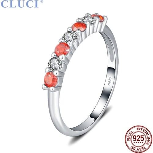 CLUCI 100% Real 925 Sterling Silver Classic Mixed Red White Zircon Finger Ring for Women Party Wedding Jewelry Rings DR1063SB