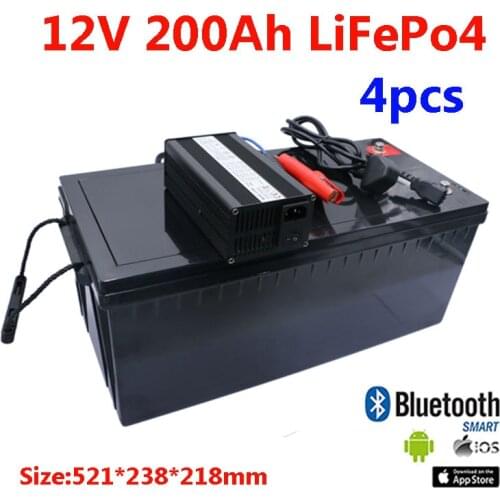 4pcs/lot Lifepo4 12V 200AH lithium battery BMS 4S 12.8V deep cycle for 1800W inverter EV RV Solar energy storage +20A Charger