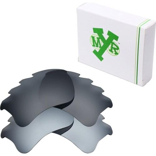 2 Pairs Mryok POLARIZED Replacement Lenses for Oakley Flak Jacket XLJ Vented Sunglasses Silver Titanium & Black IR