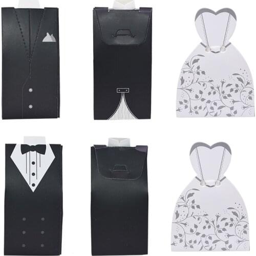 20pcs/lot Bride Dresses with Ribbon And Groom Tuxedo Wedding Favor Candy Box Gifts Bag Box Wedding Souvenirs Decoration Supplies