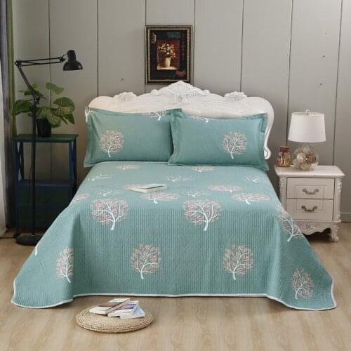 New 100% cotton Quilting green leaves bed cover Bed Skirt Bedspread Bed Sheet Bed Cover Pillowcase Bedding Set 3pcs