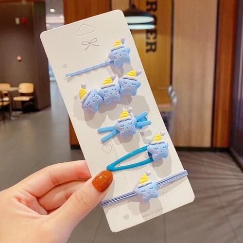 5pcs/set Children Cute Hairpin&hairband Set Girls Broken Hair Side Clips Cartoon Star Sun Kid Hair Accessories Decoration