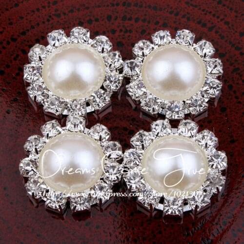 50pcs/lot 20MM 2Colors Artificial Cute Half Pearl Buttons For Flower Centre +Clear Alloy Round Rhinestone Button For Wedding