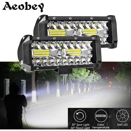Aeobey 2pcs 7inch 120W Offroad Led Light Bar For Cars Combo Beams SUV ATV Tractor Boat Trucks Excavator 12V 24V Work Lights