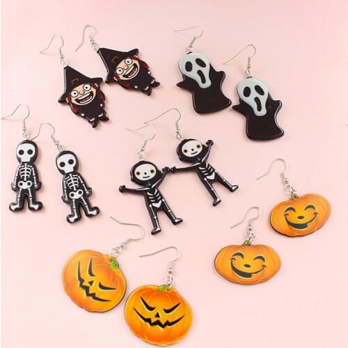 1 Pair Pumpkin Halloween Acrylic Earrings Cute Cartoon Skeleton Skull Drop Earring Pendant Earrings Jewelry Accessories Gift