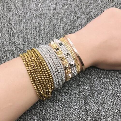BLUESTAR Crystal MIYUKI Bead Bracelet For Women Gold Pyramid Pulseras Mujer Moda Crystal Handmade Woven Armband