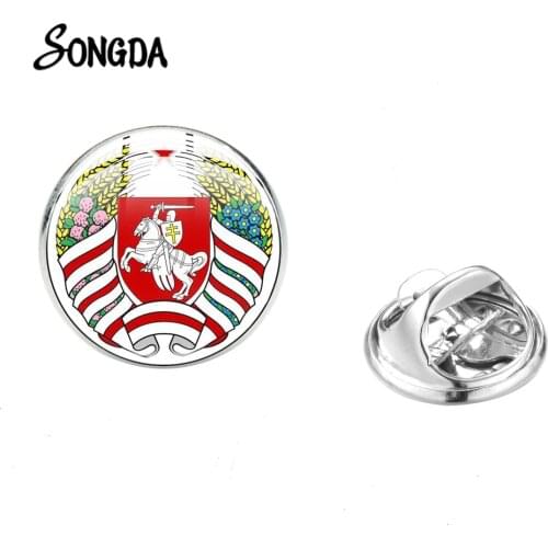 Republic of Belarus Knight Symbol Lapel Pin Belarus Emblem Clear Print Glass Cabochon Stainless Steel Pins Badges Souvenir Gift