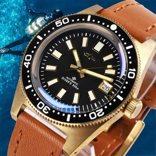 HEIMDALLR 62Mas Bronze Mechanical Watch NH35A Sapphire Crystal Automatic Diver Watch 300m Self Wind Auto Watches C3 Luminous