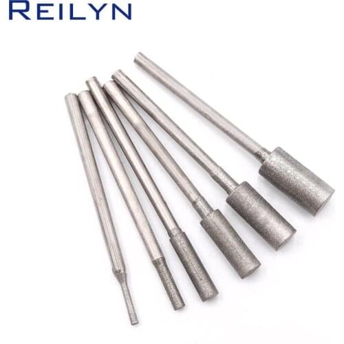 Cylinder 400# 2.35mm shank 1-6mm 8pc Diamond Grinding burr abrasive bits jade diamond polishing bits teeth grinding needle