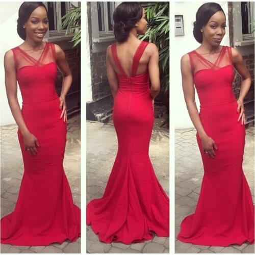 Elegant Mermaid Long V-Neck Bridesmaid Dresses Custom Pleated Open Back Red Satin Formal Wedding Party Dresses