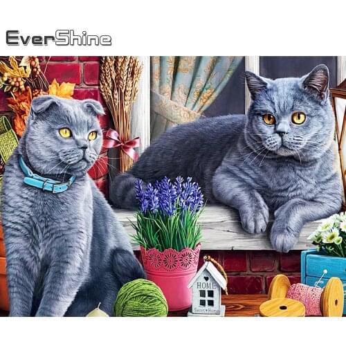 Evershine 5D DIY Diamond Painting Full Square Drill Cat Diamond Embroidery Animal Cross Stitch Beaded Mosaic Wall Decor Crafts