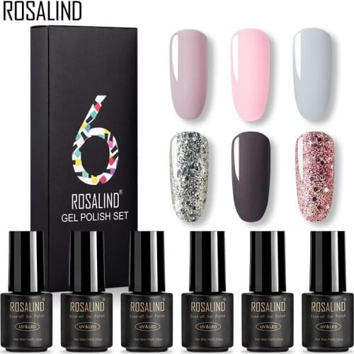 ROSALIND Gel Nail Polish 6PCS Set Hybrid Varnish All For Manicure Platinum Gel Lacquer UV LED Lamp 7ml Nail Set & Kit Base Top