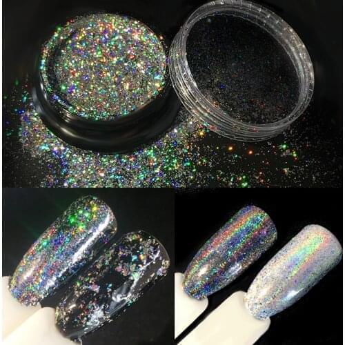 Holographic Laser Glitters Galaxy Holo Flakes 0.5g/box Laser Bling Rainbow Flecks Chrome Magic Effect Irregular Nail Art Powders