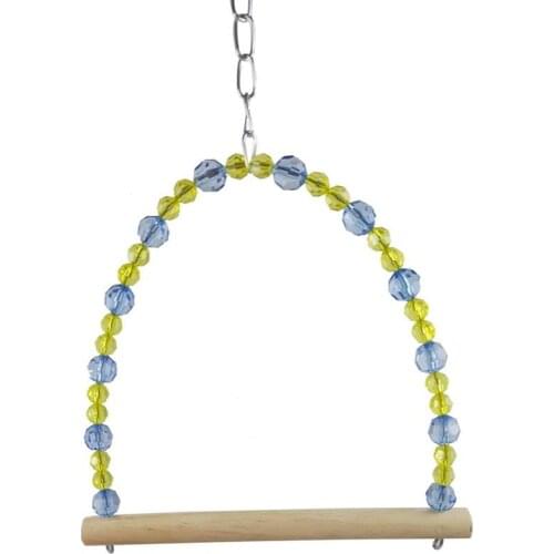 Parrot Swing Toy Wooden Decorative Bird Cage Swing Parrot Hanging Perch Colorful Bead Decor Swing Toy Bird Funny Toy