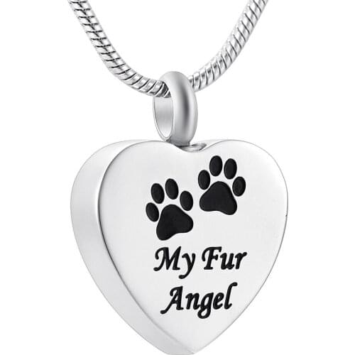 IJD9095 Hot Stainless Steel Dog Memorial Cat My Fur Angel Pet Paw Urn Necklace Cremation Keepsake Ashes Pendant